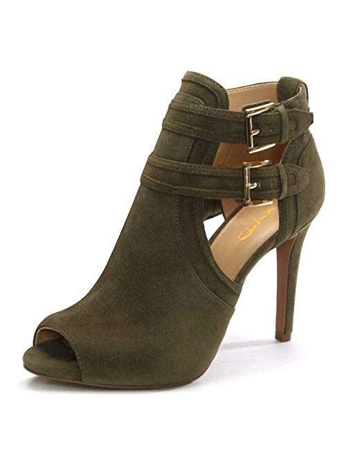 XYD Women Peep Toe Ankle Bootie High Heels Buckled Double Straps Cutout Fashion Pumps Club Party Shoes