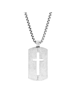 28 Inch Polished Split Design Open Cross Dogtag Box Chain Necklace for Men in Black IP Plated Stainless Steel (Black)