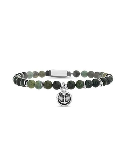 Oxidized Stainless Steel Beaded Anchor Disc Adjustable Bracelet For Men