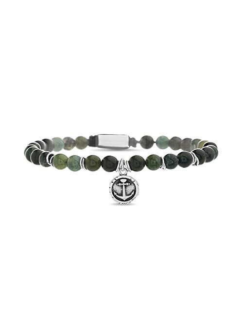 Steve Madden Oxidized Stainless Steel Beaded Anchor Disc Adjustable Bracelet For Men