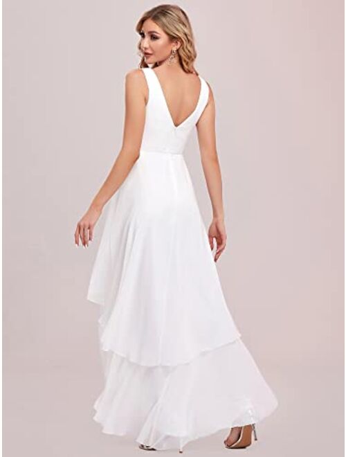 Ever-Pretty Women's High Low A-Line Applique V-Neck Sleeveless Wedding Dress 90389