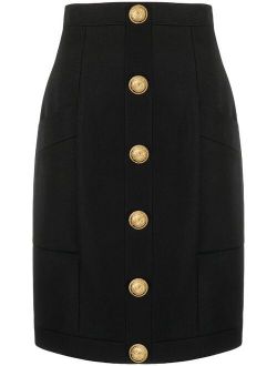 button-embellished wool skirt
