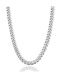 Solid 925 Sterling Silver Italian 5mm Diamond Cut Cuban Link Curb Chain Necklace for Women Men, 16, 18, 20, 22, 24, 26, 30 Inch Made in Italy