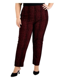 Plus Size Flocked-Print Pull-On Pants, Created for Macy's