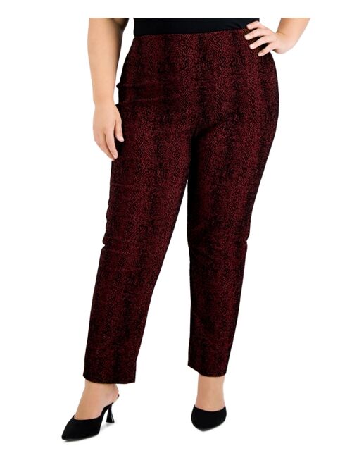 Alfani Plus Size Flocked-Print Pull-On Pants, Created for Macy's