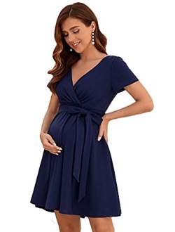 Women's V-Neck A-line Short Wrap Maternity Dress for Causal Party 20786