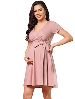 Women's V-Neck A-line Short Wrap Maternity Dress for Causal Party 20786