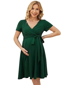 Women's V-Neck A-line Short Wrap Maternity Dress for Causal Party 20786