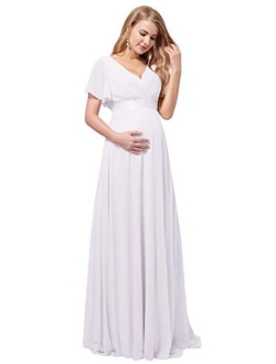 Womens Short Sleeve A-line V-Neck Chiffon Maternity Dresses for Party 9890-YF