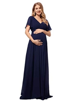 Womens Short Sleeve A-line V-Neck Chiffon Maternity Dresses for Party 9890-YF