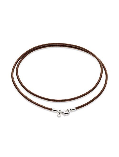 Miabella Genuine Italian 2mm Black or Brown Leather Cord Chain Necklace for Men Women with 925 Sterling Silver Clasp 14, 16, 18, 20, 22, 24, 26 Inch Made in Italy