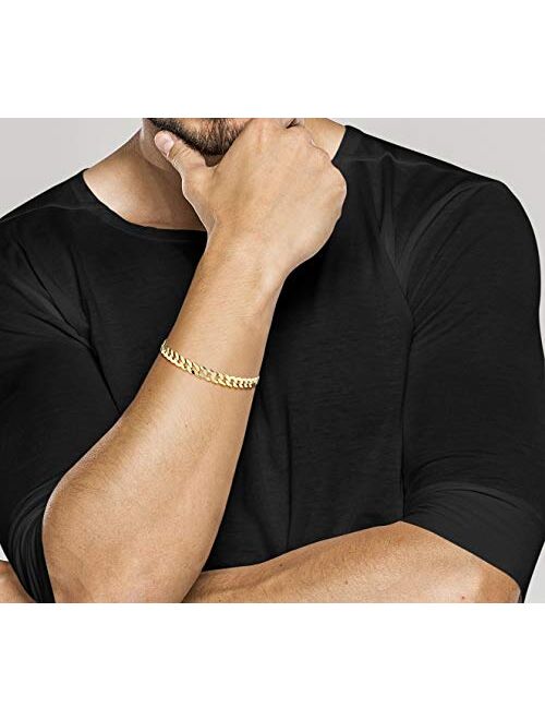 Miabella 18K Gold Over Sterling Silver Italian 7mm Solid Diamond-Cut Cuban Link Curb Chain Bracelet for Men Women 7, 7.5, 8, 8.5, 9 Inch, 925 Made in Italy