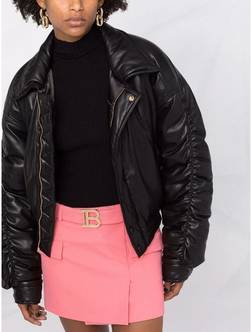 Balmain logo-buckle wool skirt