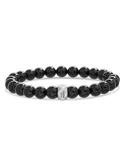 Oxidized Stainless Steel Beaded Stretch Bracelet For Men