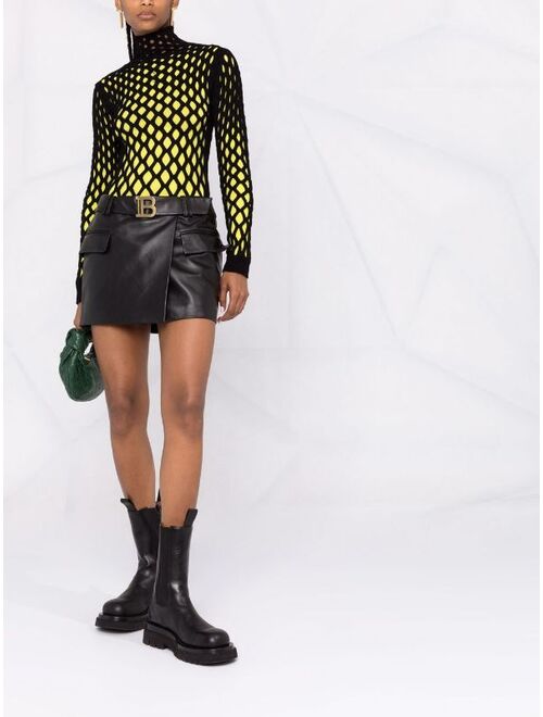 Balmain logo-plaque leather miniskirt