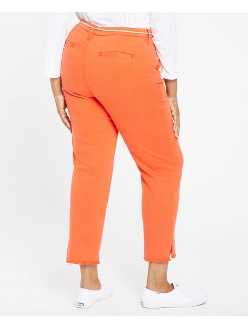 NYDJ Plus Size Relaxed Trouser Pant with Frayed Hems and Cord Belt