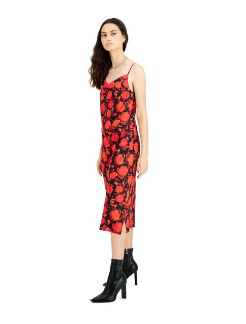 Bar III Floral-Print Spaghetti-Strap Satin Slip Dress, Created for Macy's