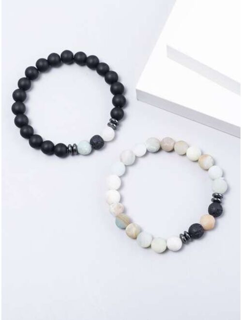 Shein 2pcs Men Beaded Bracelet