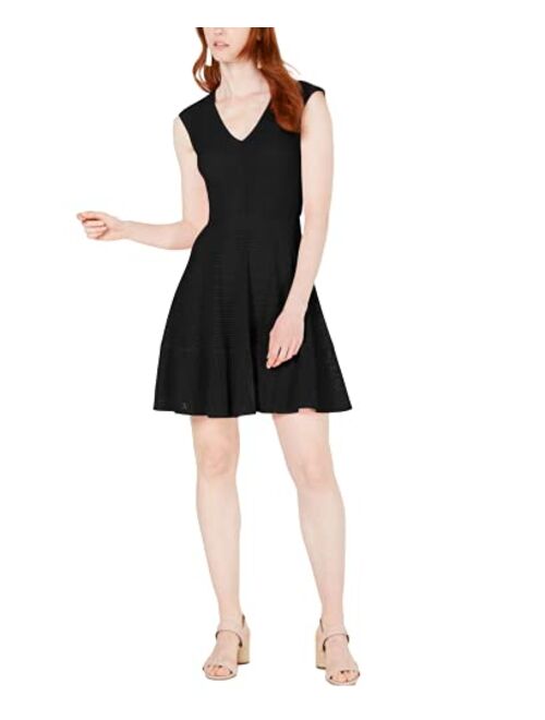 bar III Womens Perforated V-Neck Flounce Dress