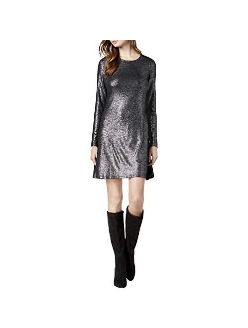 bar III Womens Silver Metallic Shift Dress