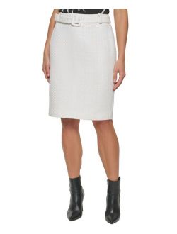 Petite Tweed Belted Pencil Skirt