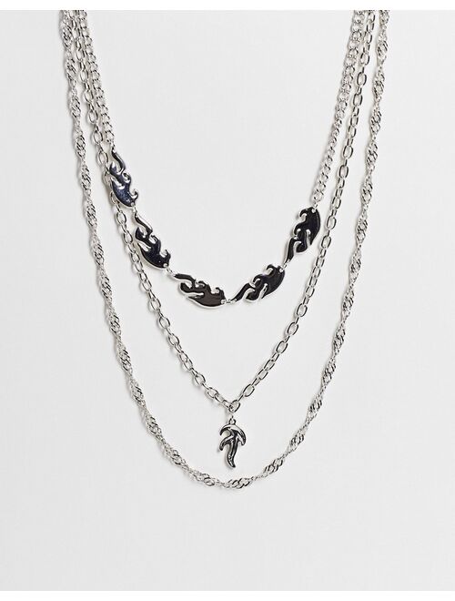 Bershka layered chain necklace in silver