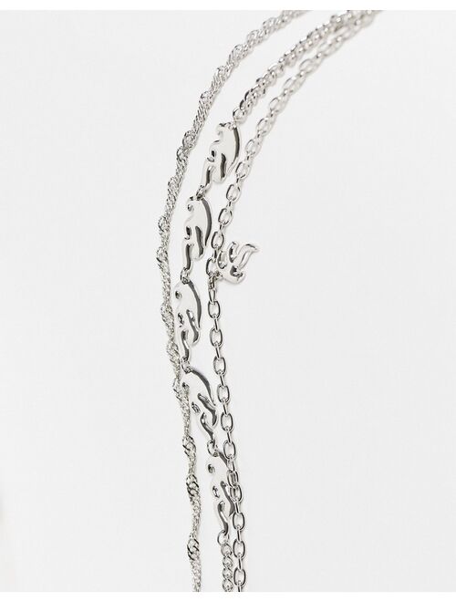 Bershka layered chain necklace in silver