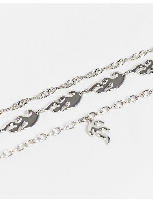 Bershka layered chain necklace in silver