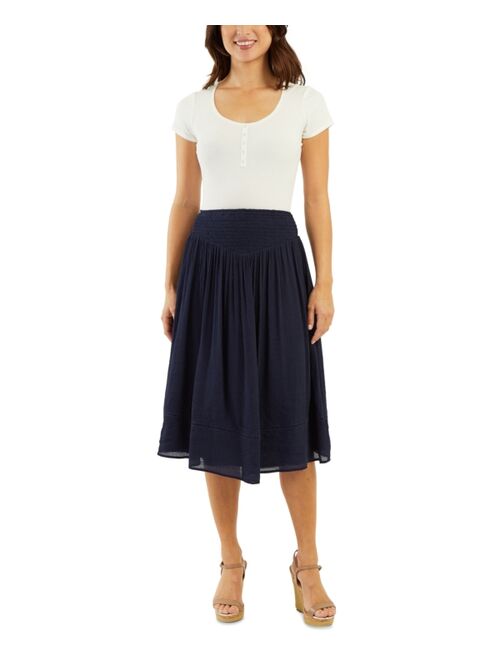 BCX Juniors' Smocked- Yoke Waist Midi Skirt