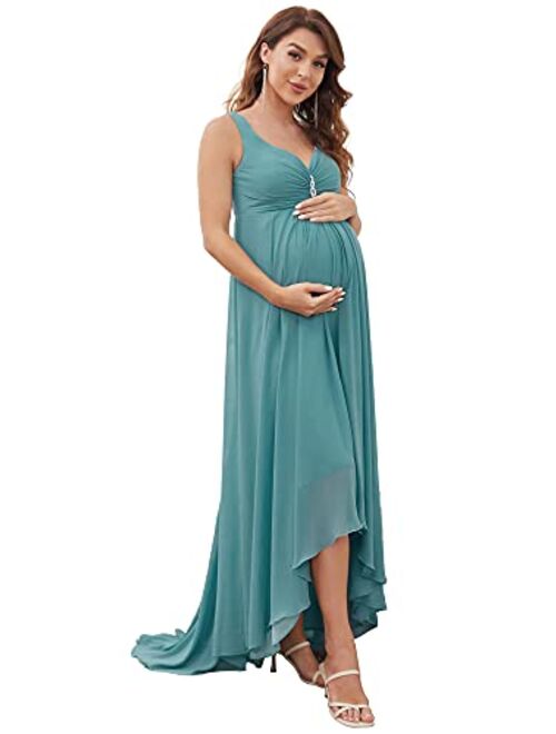 Ever-Pretty Women's High-Low Sleeveless Crystal V-Neck Chiffon Maternity Evening Party Dress 20798