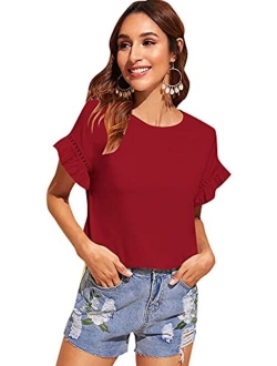 Women's Casual Summer Ruffle Short Sleeve Tops Blouse T-Shirt