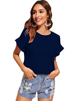 Women's Casual Summer Ruffle Short Sleeve Tops Blouse T-Shirt