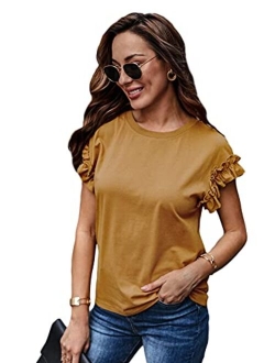 Women's Casual Summer Ruffle Short Sleeve Tops Blouse T-Shirt