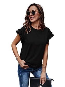 Women's Casual Summer Ruffle Short Sleeve Tops Blouse T-Shirt