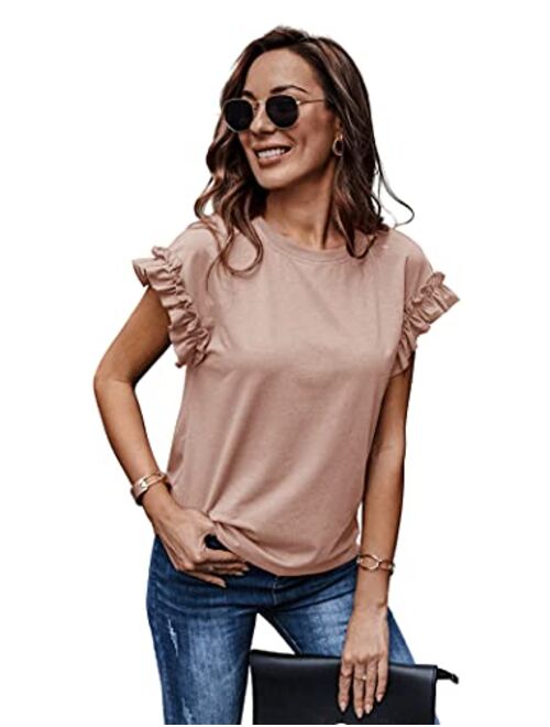 Floerns Women's Casual Summer Ruffle Short Sleeve Tops Blouse T-Shirt