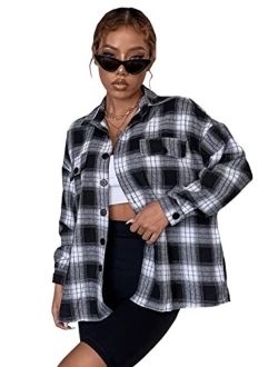 Women's Casual Plaid Long Sleeve Button Front Collar Blouses Shirts Top