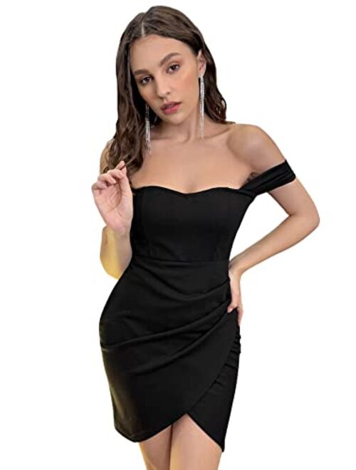 SheIn Women's Off Shoulder Mesh Short Sleeve Bodycon Short Mini Pencil Dress