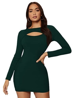 Women's Sexy Mock Neck Long Sleeve Cut Out Bodycon Mini Dress