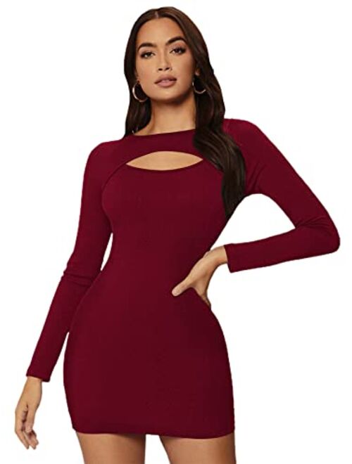 SheIn Women's Sexy Mock Neck Long Sleeve Cut Out Bodycon Mini Dress