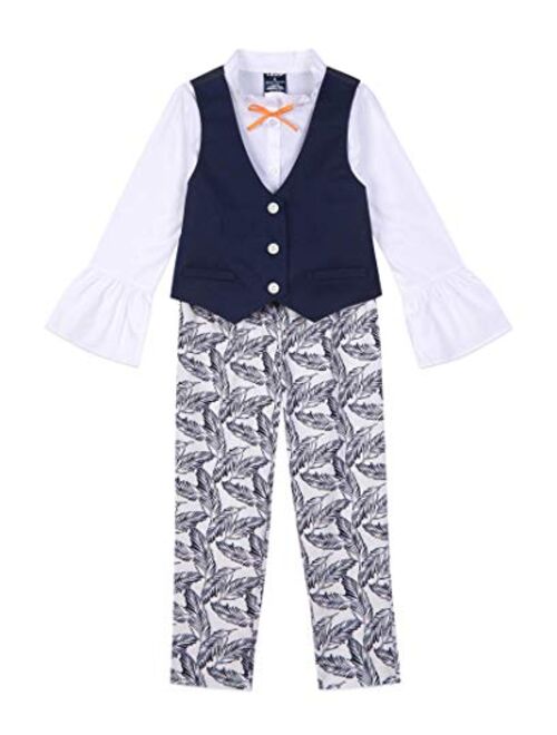 IZOD Girls' 4-Piece Vest Set with Puff-Sleeve Top and Bottom