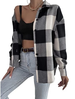 Women's Casual Long Sleeve Button Down Plaid Shirt Blouse Top