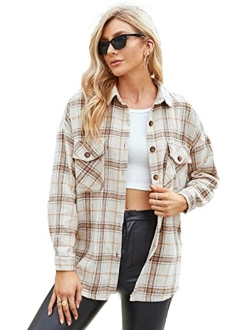 Women's Casual Long Sleeve Button Down Plaid Shirt Blouse Top