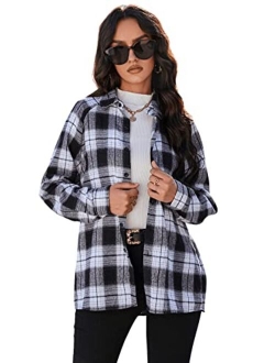 Women's Casual Long Sleeve Button Down Plaid Shirt Blouse Top