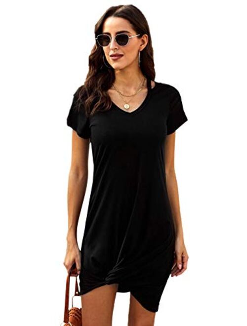 SheIn Women's Twist Front Short Sleeve Mini Dress V Neck Cut Out T Shirt Short Dresses