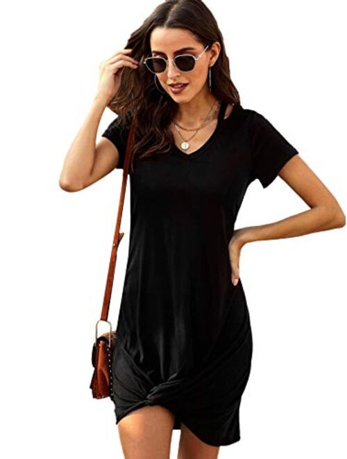 SheIn Women's Twist Front Short Sleeve Mini Dress V Neck Cut Out T Shirt Short Dresses