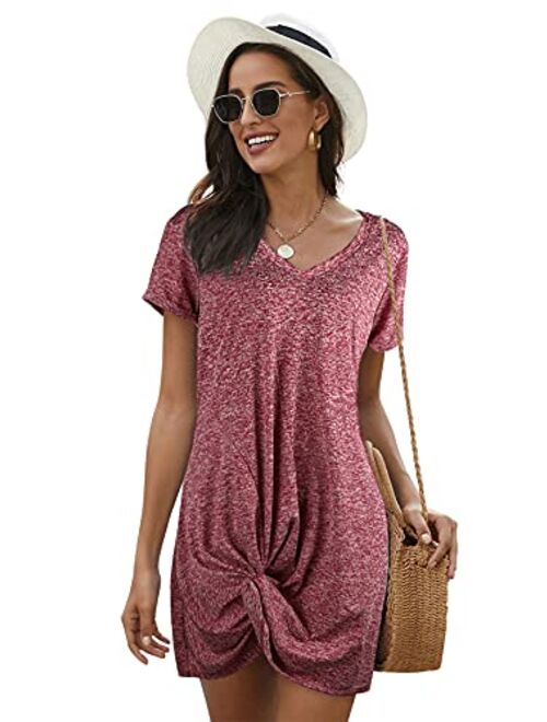 SheIn Women's Twist Front Short Sleeve Mini Dress V Neck Cut Out T Shirt Short Dresses