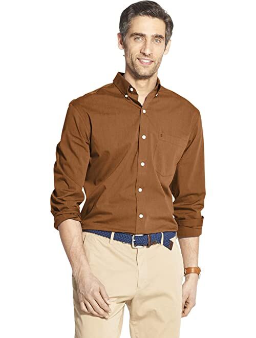 IZOD Men's Slim Fit Button Down Long Sleeve Stretch Performance Solid Shirt