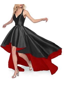 Tianzhihe Halter High Low Prom Dress Long A-line Satin Formal Evening Party Gown