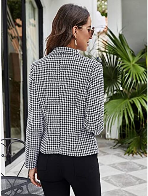 SheIn Women's Houndstooth Long Sleeve Lapel Collar Double Breasted Blazer Jacket