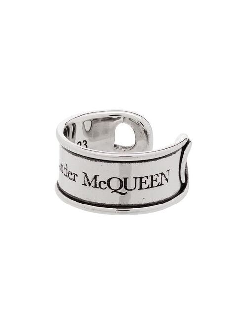 Alexander McQueen engraved safety-pin ring